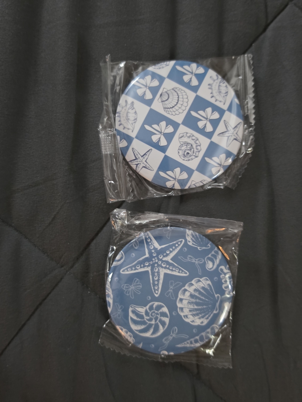 Blue Seashell Compact Mirrors - Set of 2